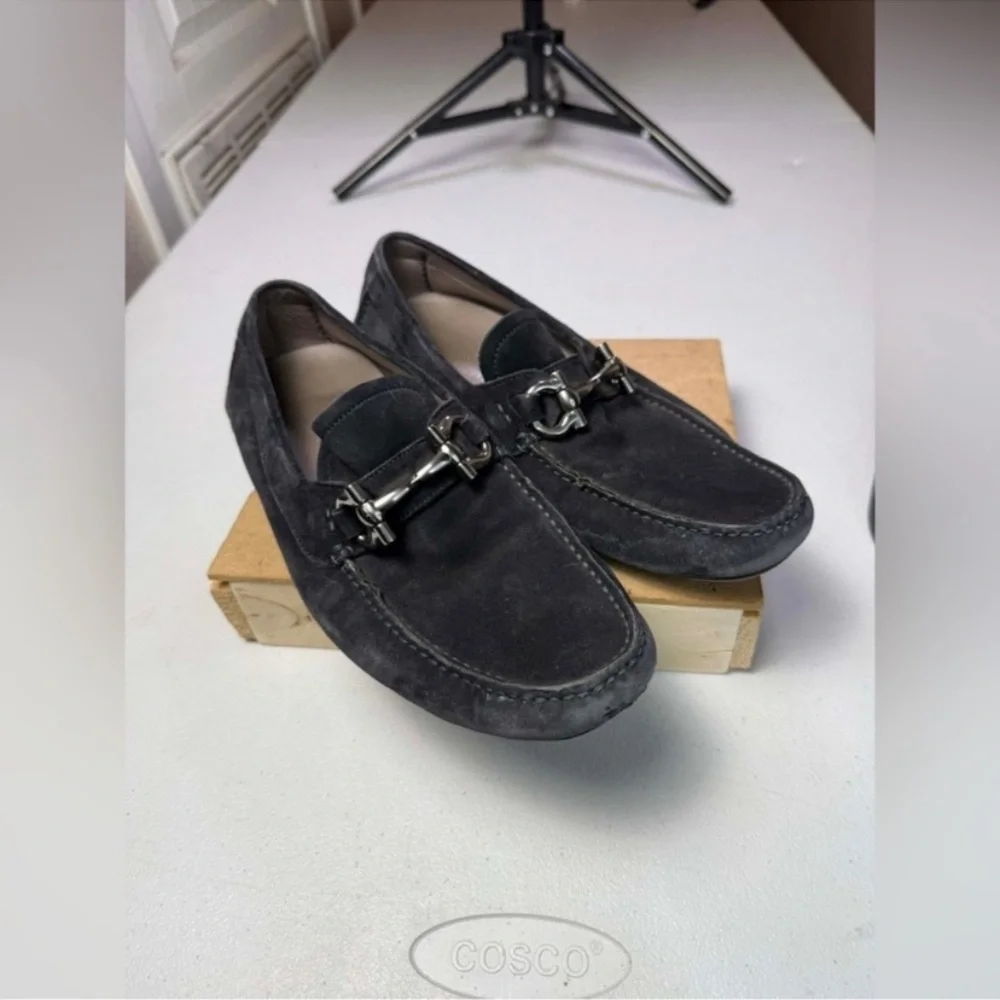 Salvatore Ferragamo Parigi Gancini Driving Loafers Suede Bit Mens Size 7